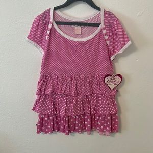Candies Girl Pink Poka Dot Dress, Sz M (10/12) NWT